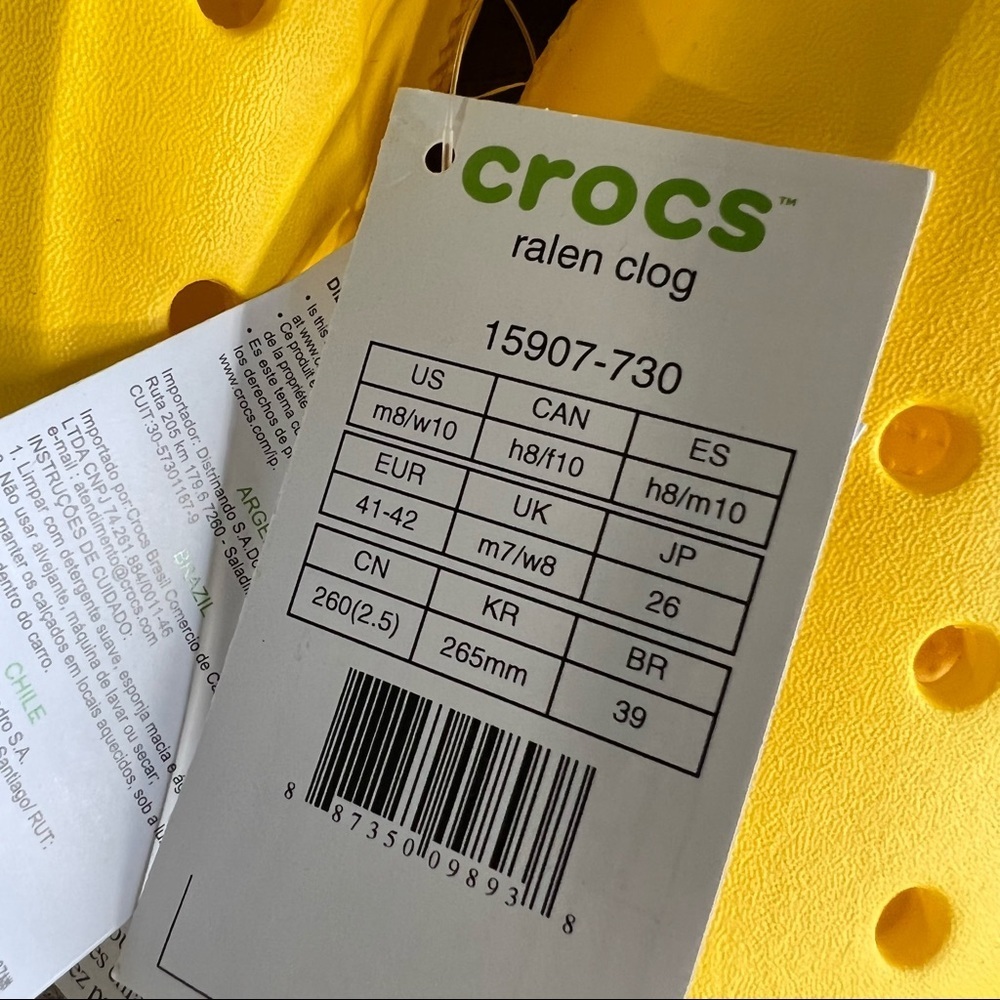 CROCS NEW Unisex Ralen Yellow Clog Size 8 or 10 #B1866 - Picture 7 of 8